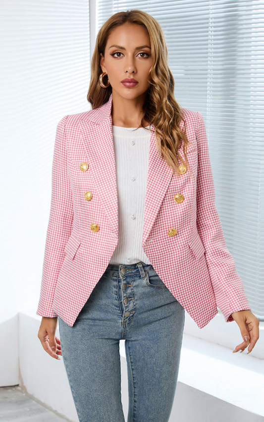 Lapel Houndstooth Blazer