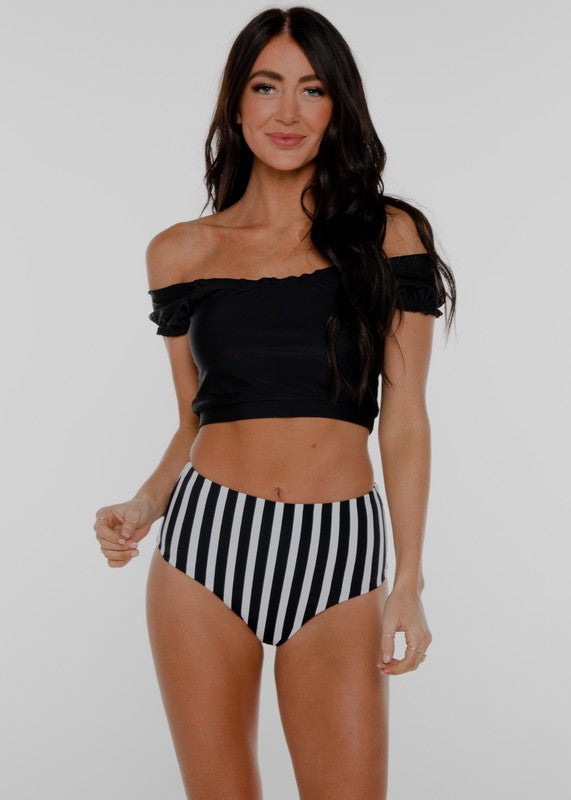 Black Off The Shoulder Swim Top - Coral Reef