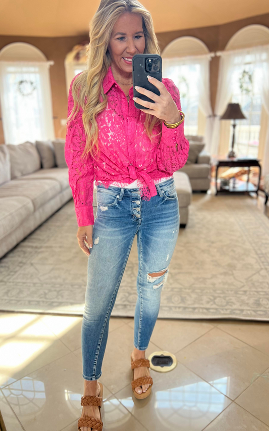 Hot Pink Crochet Lace Blouse