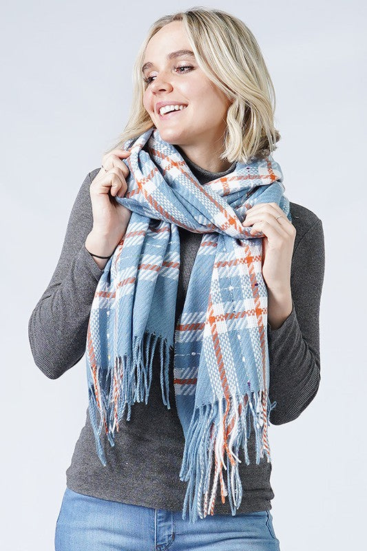 Blue/Ivory Plaid Scarf