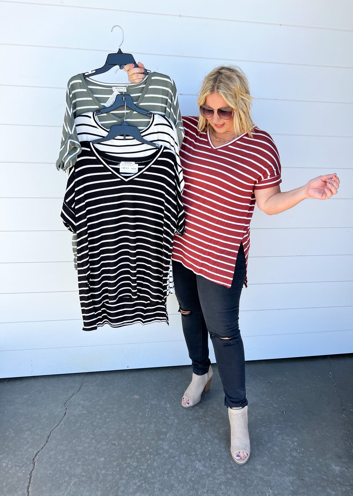 Favorite V-NECK Stripe Boyfriend Tee - Final Sale*