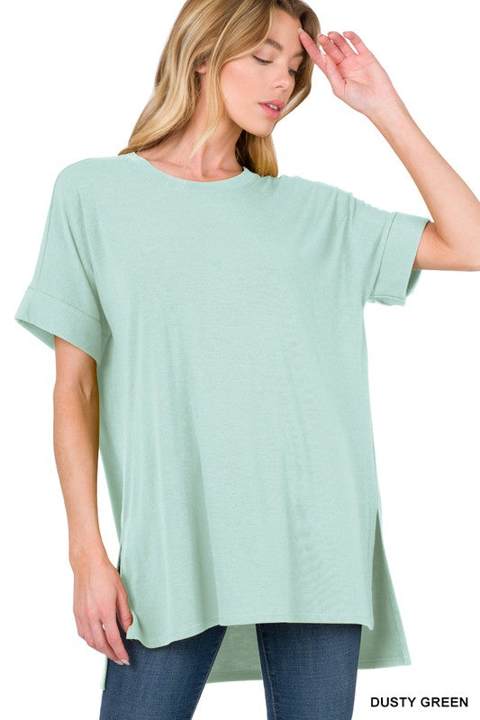 DUSTY GREEN The Boyfriend Rolled Sleeve Top