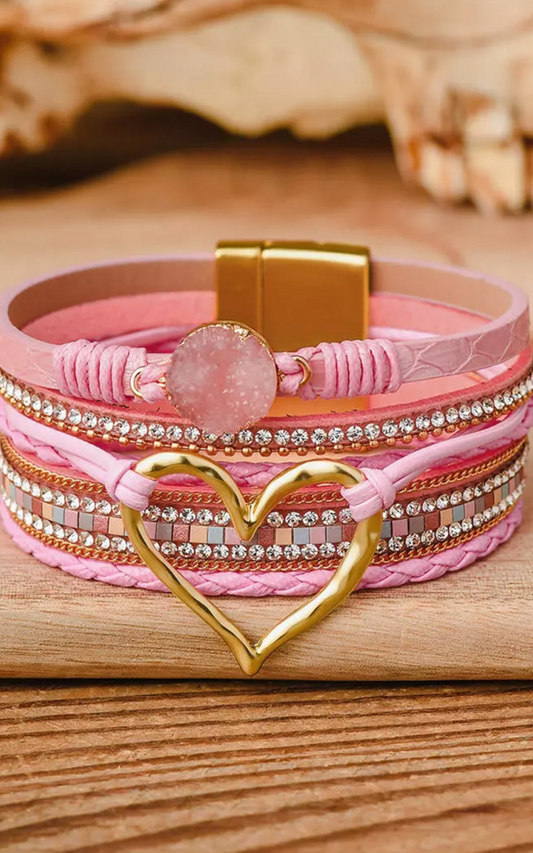 Bohemian Heart Rhinestone Magnetic Buckle Bracelet