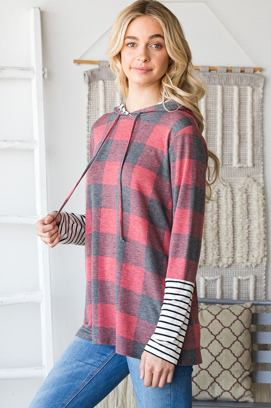 Buffalo Plaid & Stripe Pullover Hoodie - Final Sale