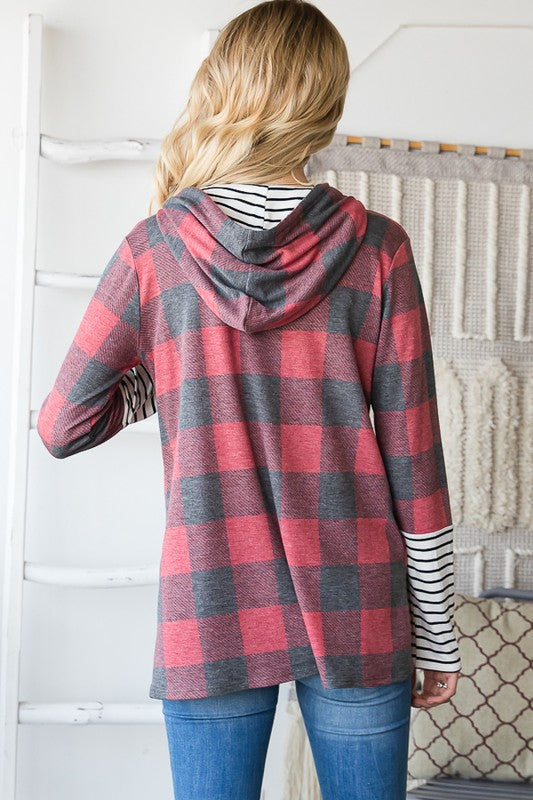 Buffalo Plaid & Stripe Pullover Hoodie - Final Sale