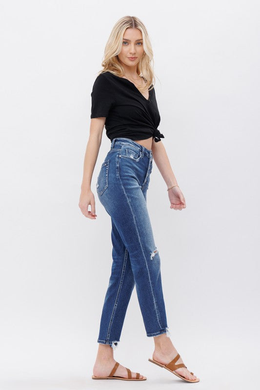 Super High Rise Button Fly Mom Denim Jeans - Mica