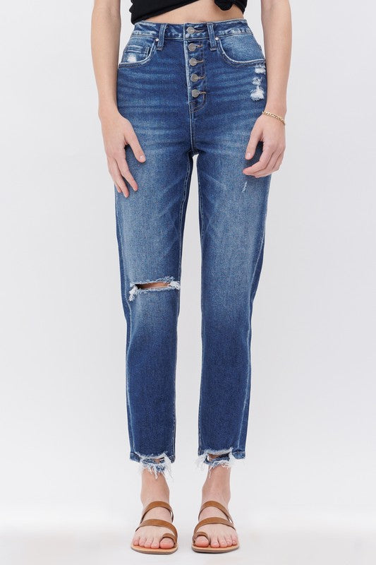 Super High Rise Button Fly Mom Denim Jeans - Mica