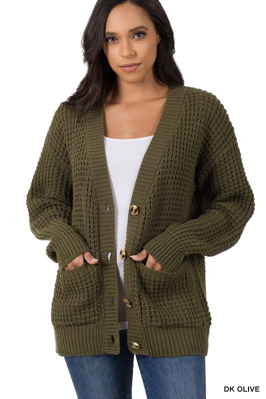 Button Up Waffle Cardigan - Final Sale