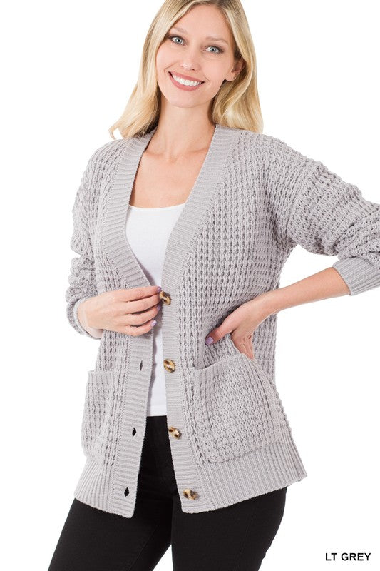 Button Up Waffle Cardigan - Final Sale