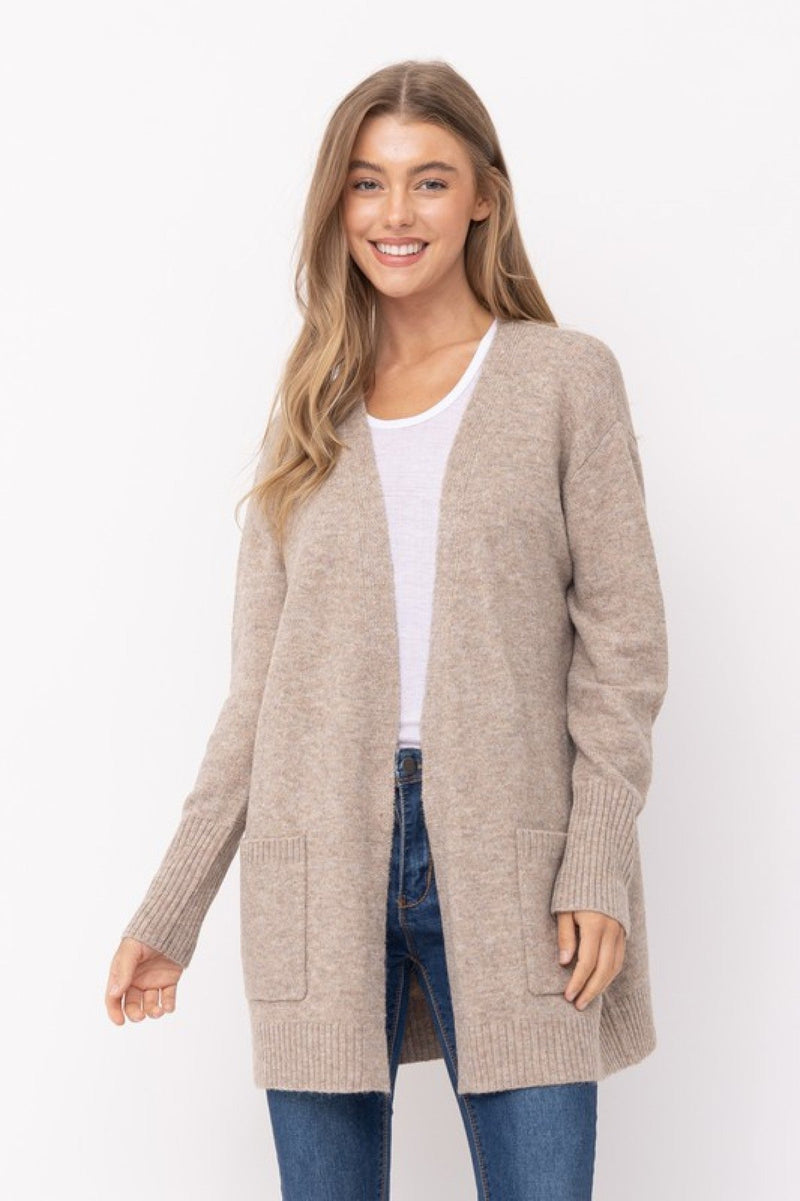Cielo Long Open Front Mossy Cardigan