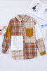 Orange Plaid Color Block Patchwork Shirt Jacket With Pocket