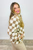 Easel Checkered Teddy Fur Jacket