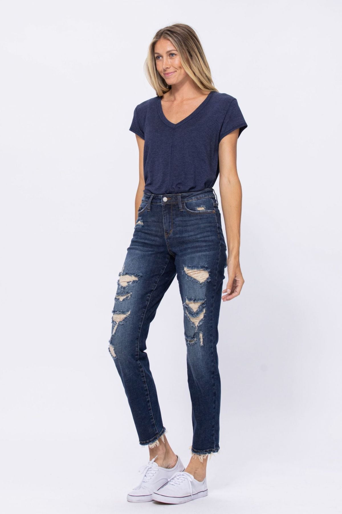 Judy Blue Mid-Rise Distressed Boyfriend Jeans