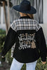 Black Christmas Pattern Plaid Splicing Denim Jacket