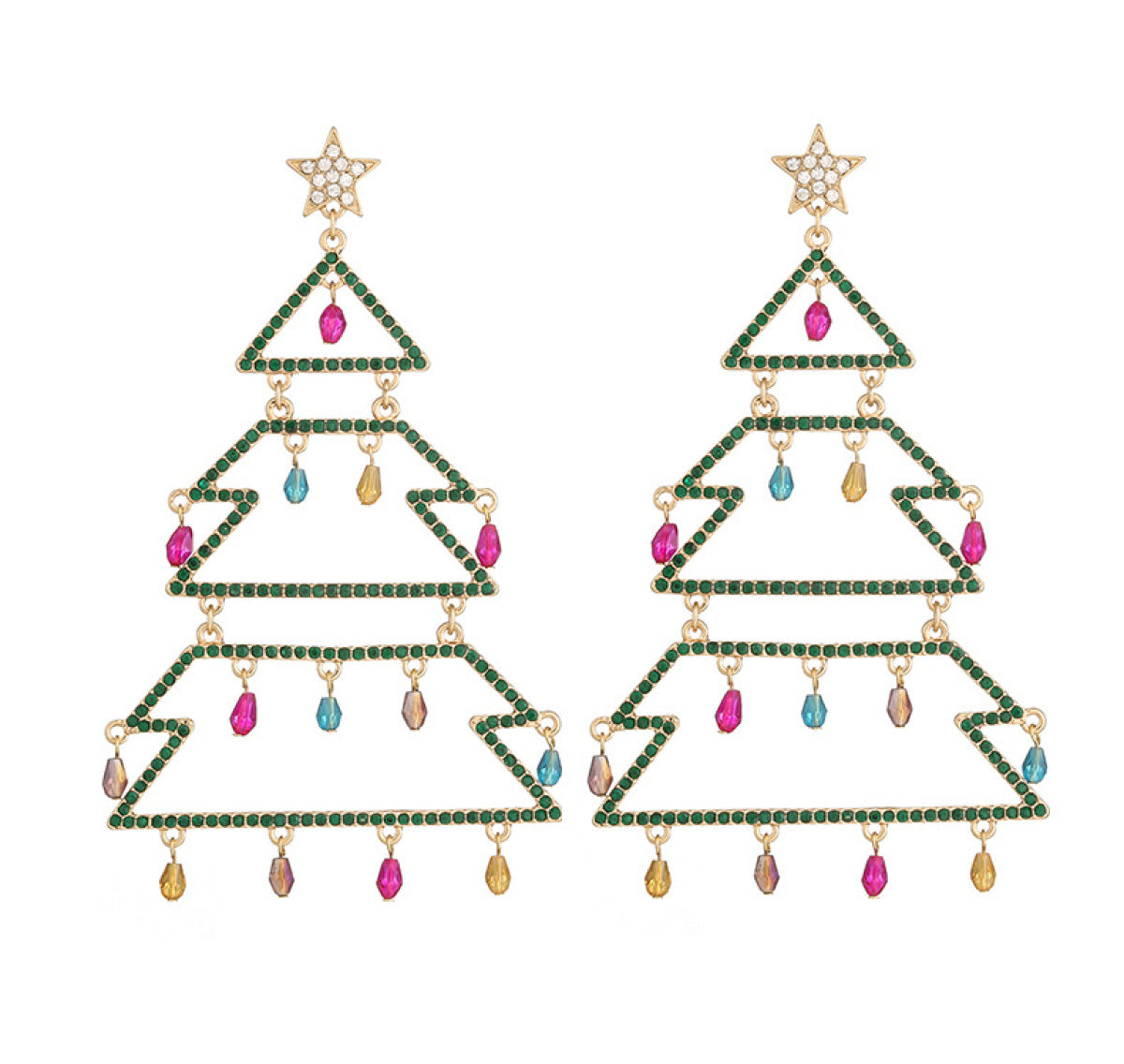 Christmas Tree-Shape Rhinestone Enamel Dangle Earring