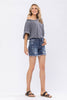 Judy Blue Mid-Rise Bleach Splash Destroyed Raw Hem Denim Shorts