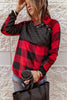 Red Long Sleeve Plaid Paneled Sweatshirt