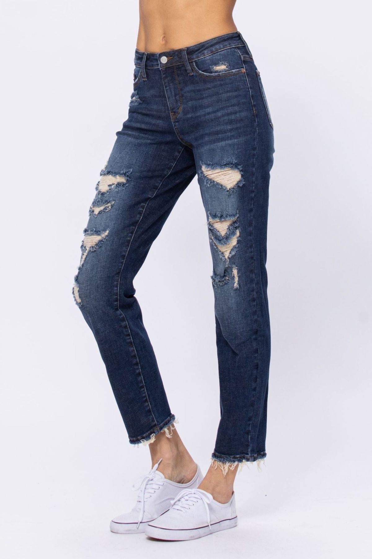 Judy Blue Mid-Rise Distressed Boyfriend Jeans