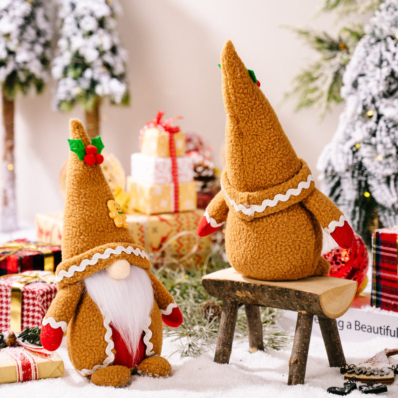 Christmas Khaki Gingerbread Man Knitted Pointed Hat Rudolph Doll Decoration