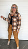 camel waffle oversized plaid button up top