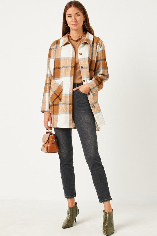 Camel Plaid Button Up Shacket | FINAL SALE