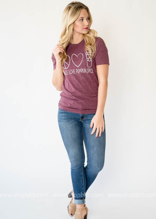 Peace, Love, Pumpkin Spice T-shirt - BAD HABIT BOUTIQUE 