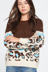 Davi & Dani Leopard Color Block Oversize Sweater