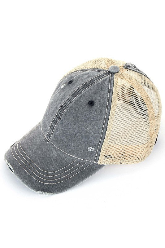 C.C. Distressed Ponytail Trucker Hats - BAD HABIT BOUTIQUE 