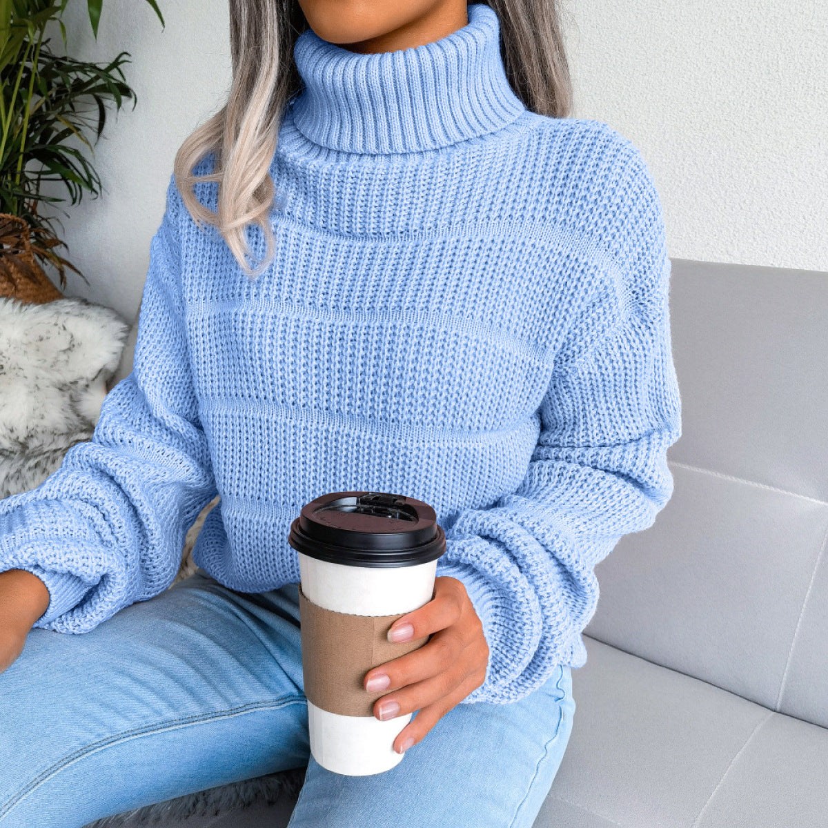 Turtleneck Long-Sleeved Knitted Pullover Sweater