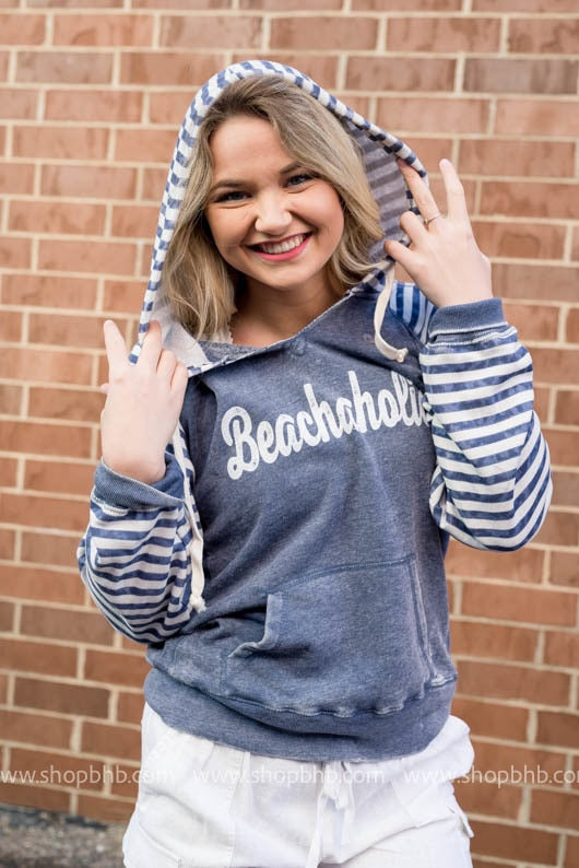 BEACHAHOLIC Striped Hoodie - Final Sale - BAD HABIT BOUTIQUE 