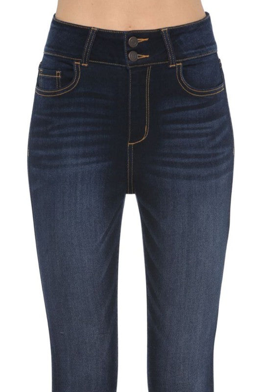  High Rise 2 Button Denim Skinnies -CELLO, CLOTHING, CELLO JEANS, BAD HABIT BOUTIQUE 