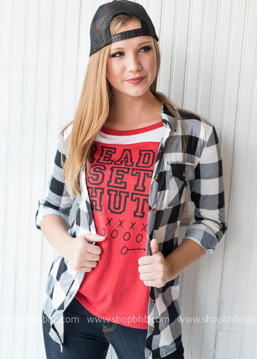 Ready Set Hut Baseball Tee - Red - BAD HABIT BOUTIQUE 