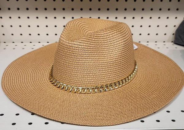 Straw Fedora Sun Hat w/ Chain