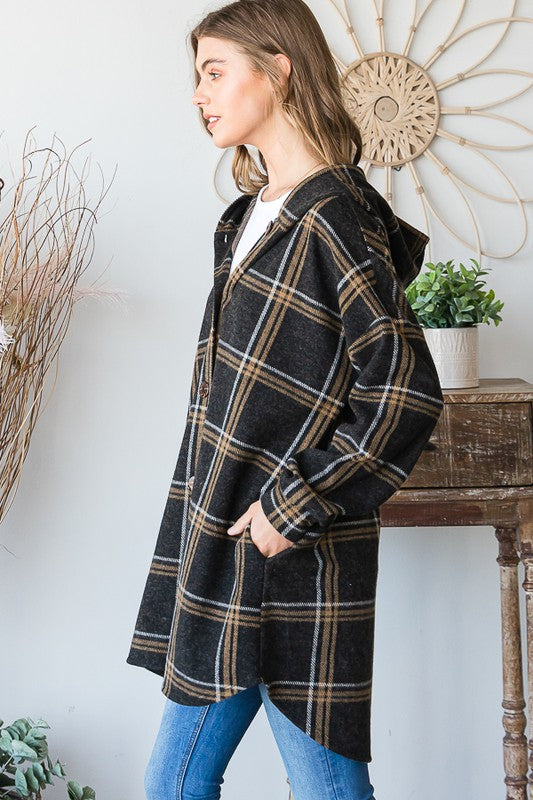 Hooded Plaid Shacket | Heimish