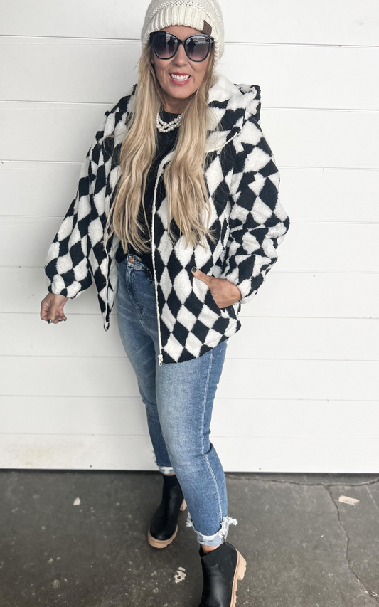 black white diamond checkered jacket 