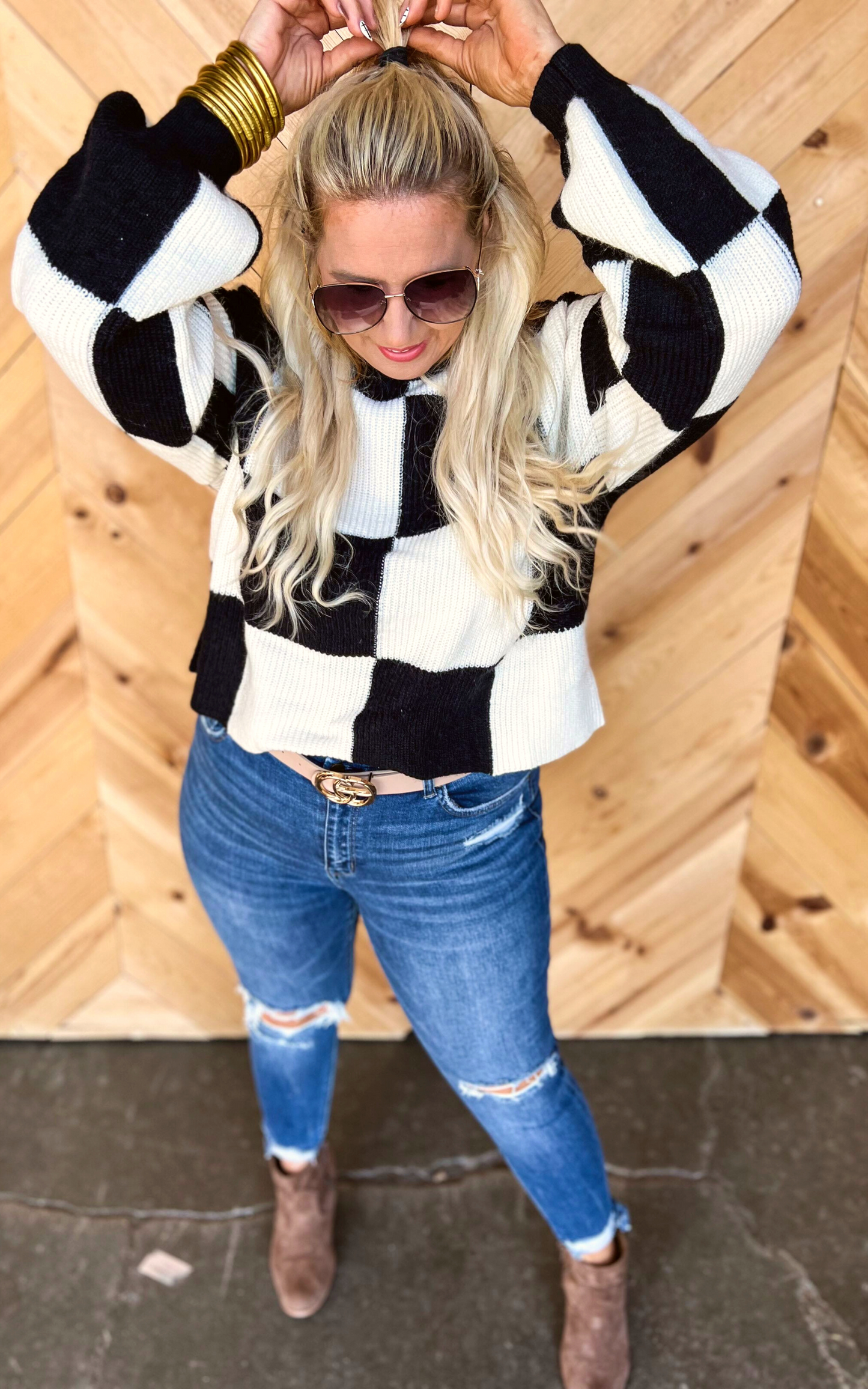 Black Checkered Oversized Sweater