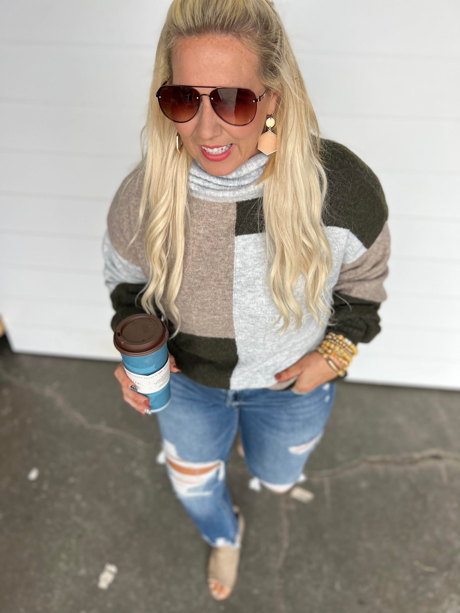 Cowl Neck Colorblock Sweater