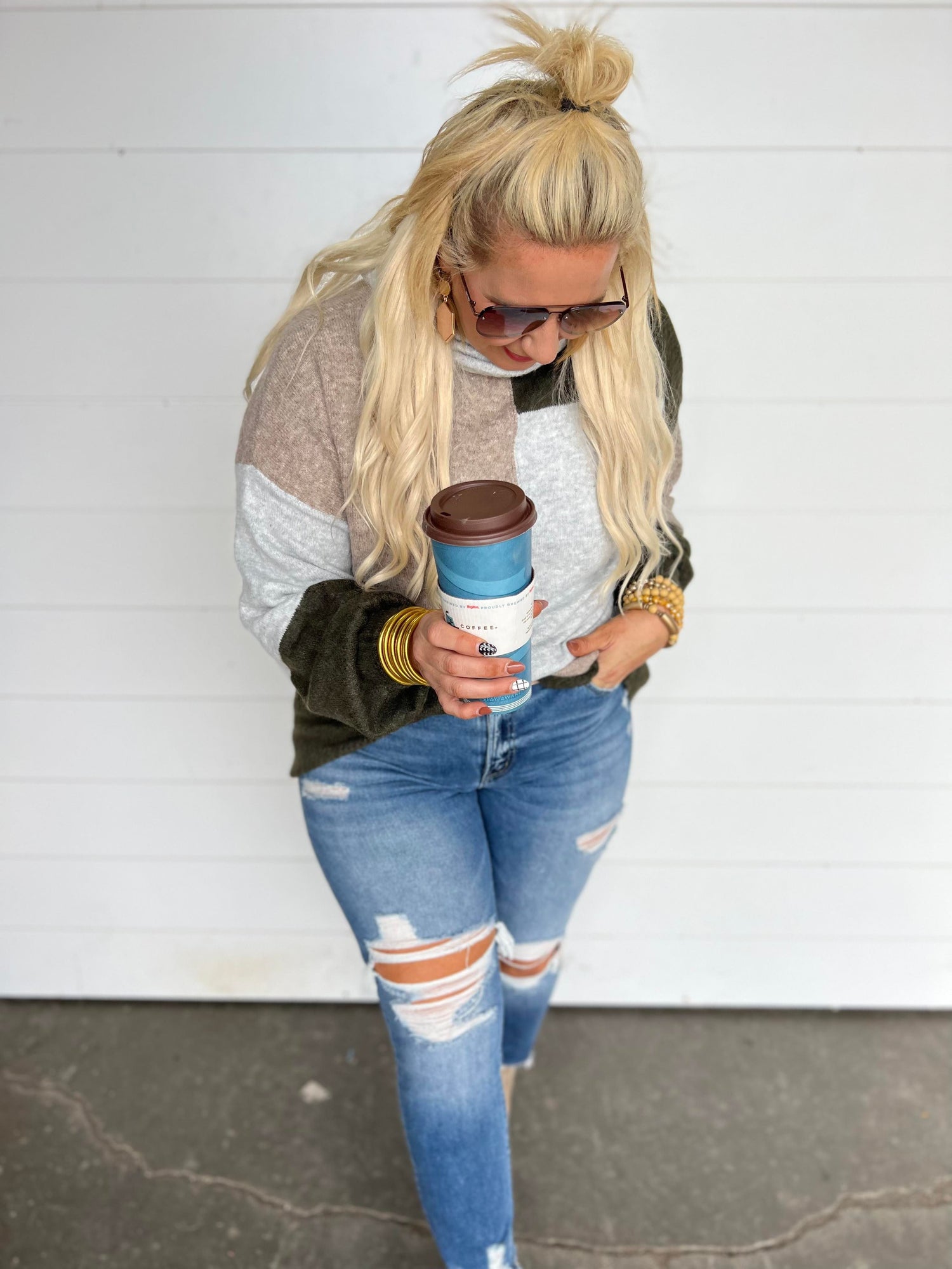 Cowl Neck Colorblock Sweater