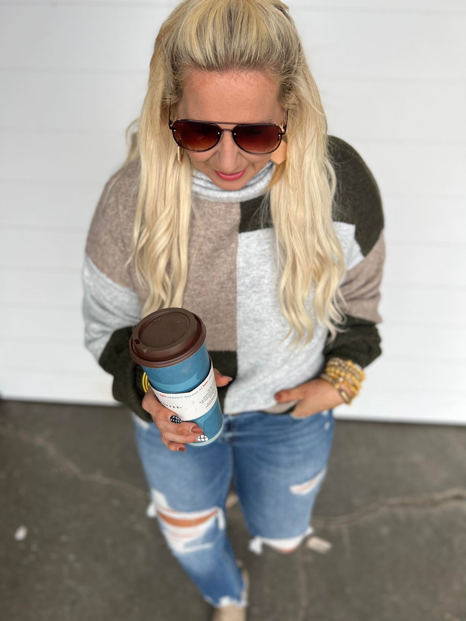 Cowl Neck Colorblock Sweater