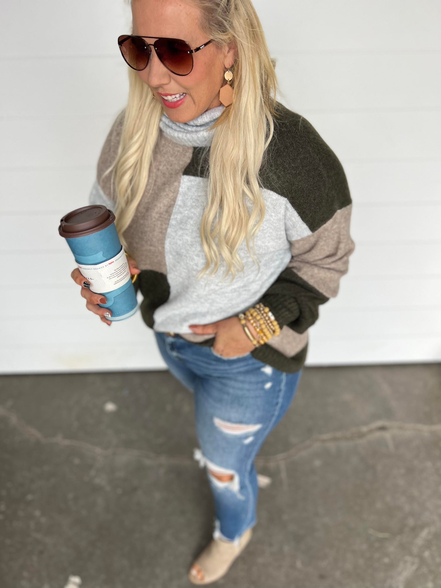 Cowl Neck Colorblock Sweater
