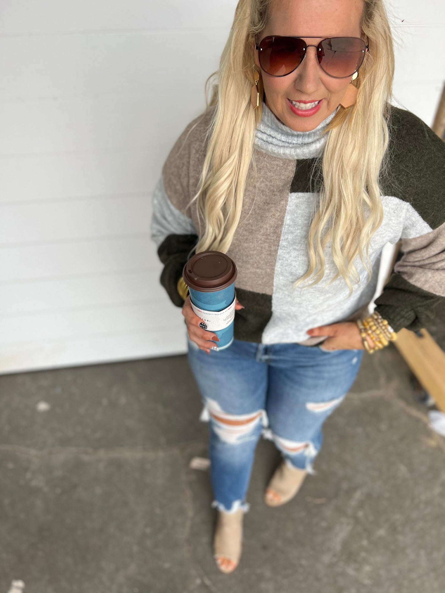 Cowl Neck Colorblock Sweater