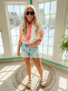 Color Block Gauze Button Up Top