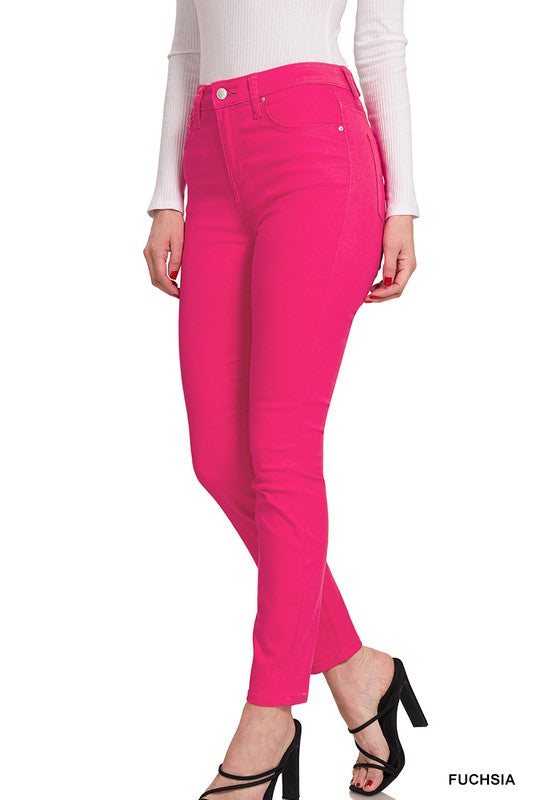 High Rise Color Denim Skinny Pants