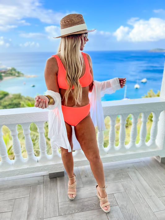 Peach Textured Two-Piece Swimsuit - Beach Joy - Virgin Island Launch