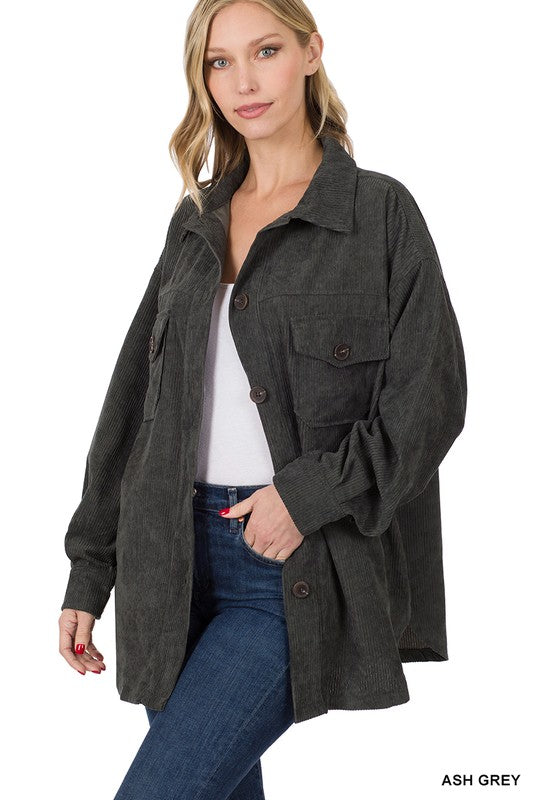 Zenana Oversized Corduroy Shacket Jacket Top