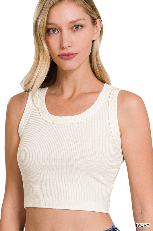 Ribbed Scoop neck Crop Tank Top - Final Sale