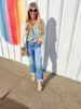 HIGH RISE CROP FLARE W/ UNEVEN HEM DENIM JEANS  | MICA