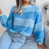 Blue Colorblock Striped Long Sleeve Knit Sweater