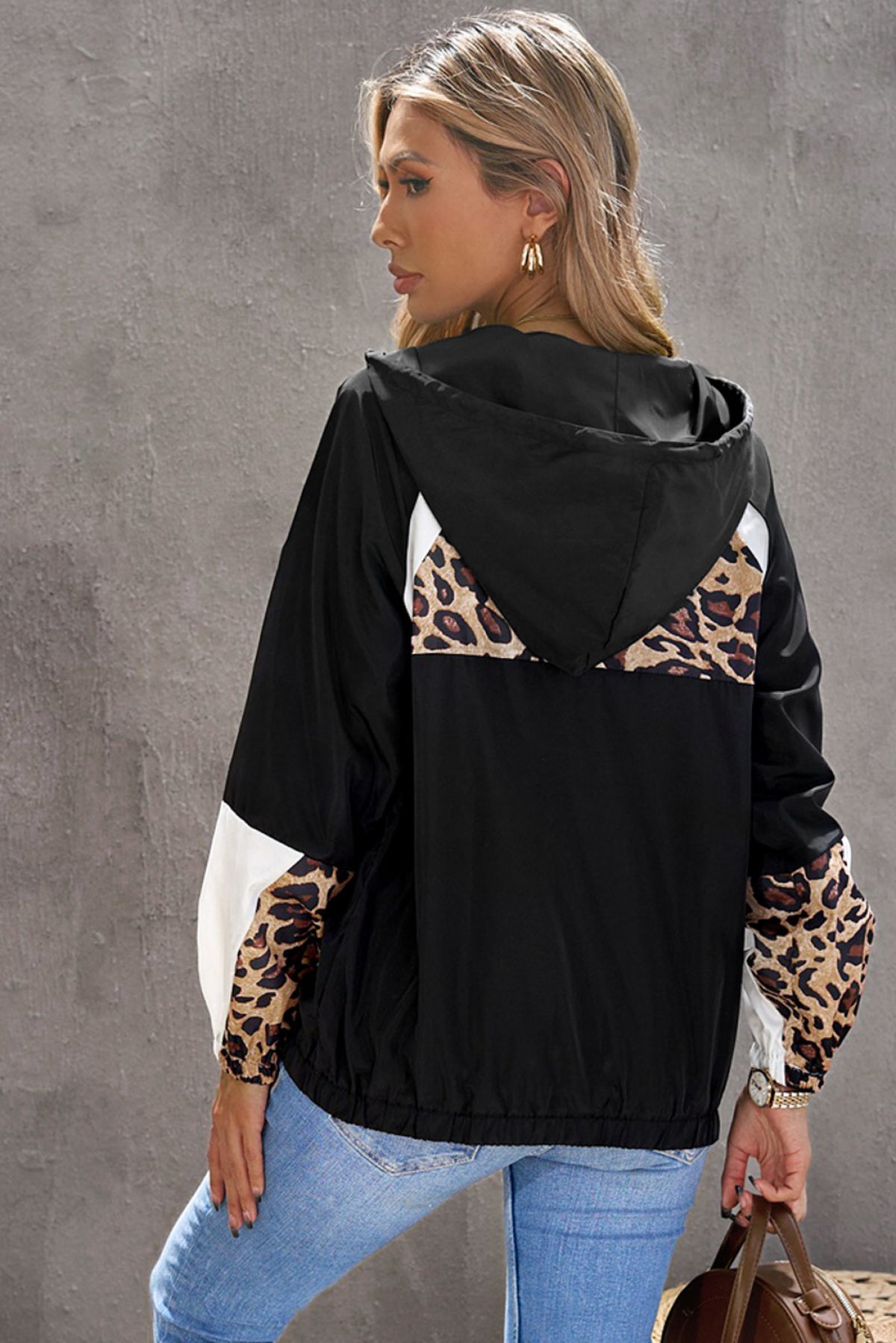 Leopard Print Contrast Stitching Hoodie