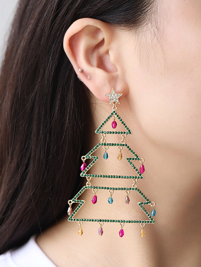 Christmas Tree-Shape Rhinestone Enamel Dangle Earring